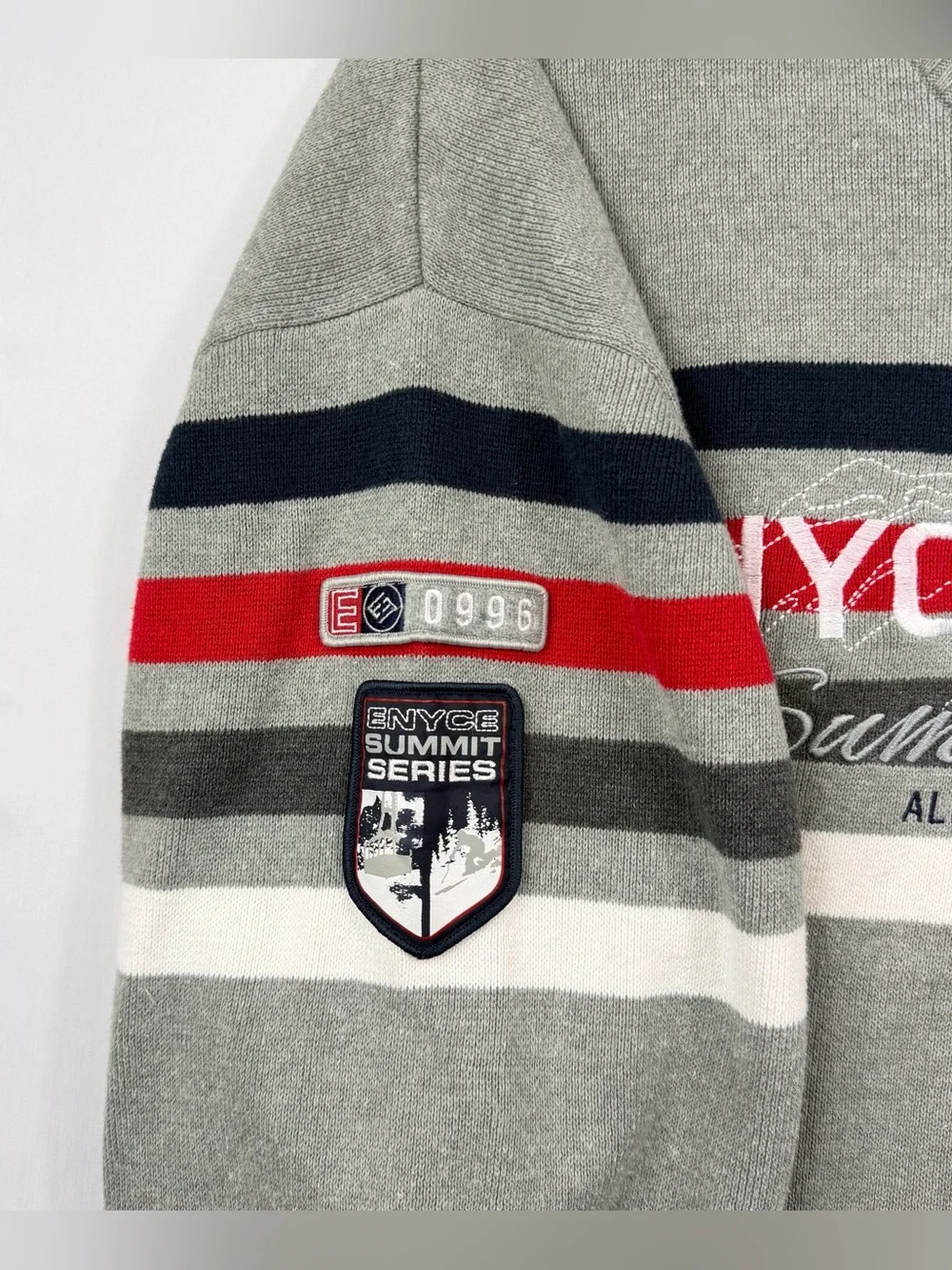 Enyce Est 96 Summit Series Vintage Y2K Gray Knit Striped Sweatshirt Men’s Sz XXL